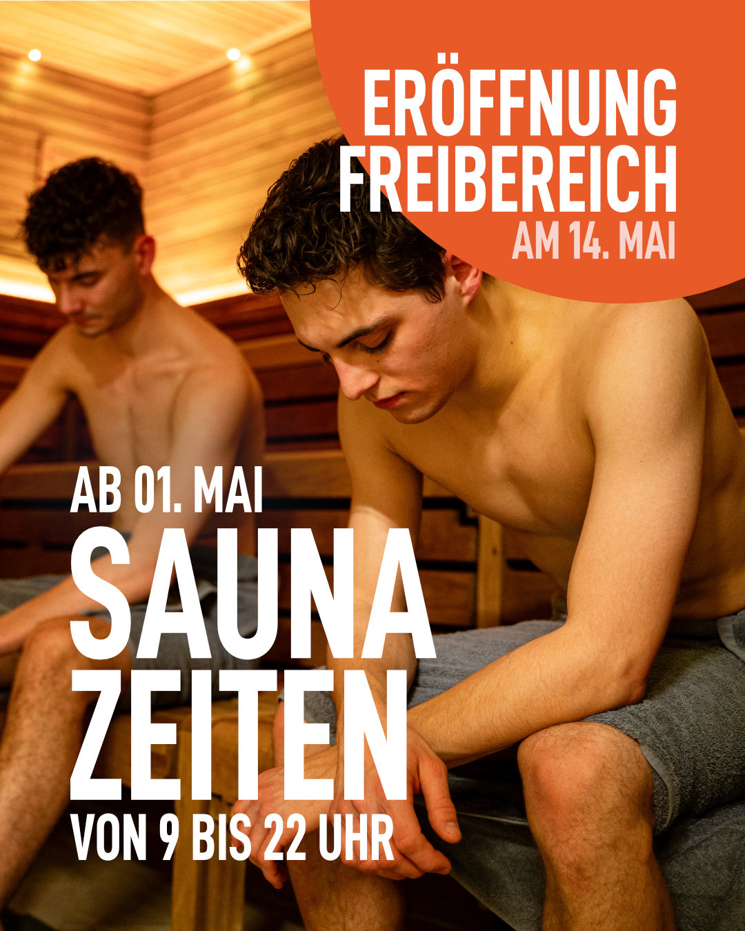 Ab 01. Mai hat unsere Sauna wieder von 9 bis 22 Uhr geöffnet. Die Eröffnung des Freibereichs ist am 14. Mai
